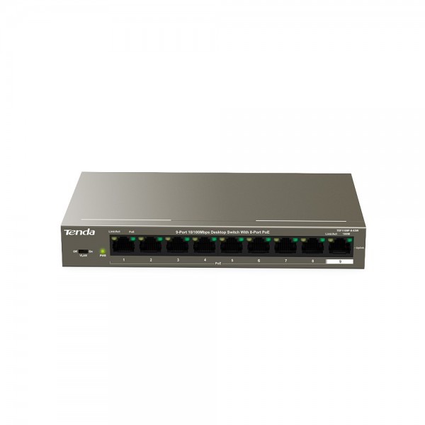 TENDA 9-PORT 10/100Mbps DESKTOP SWITCH WITH 8-PORT PoE