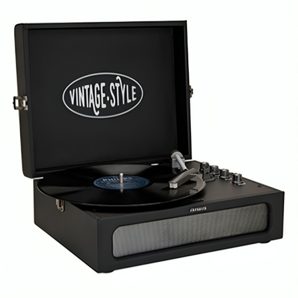 AIWA VINTAGE TURNTABLE IN LEATHER BRIEFCASE BLACK