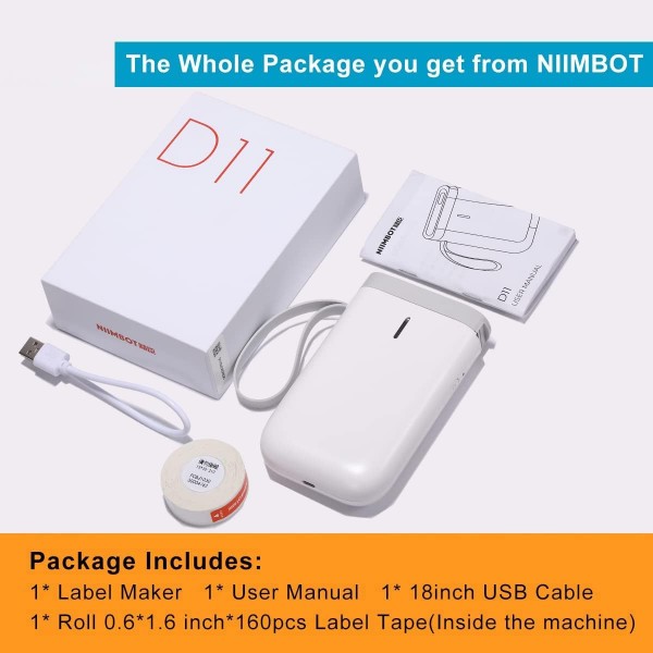 NIIMBOT THERMAL LABEL PRINTER D11 0.5-INCH WHITE