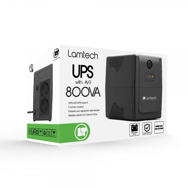 LAMTECH UPS WITH AVR 800V,CPU 12V9AH 2 SCHUKO SOCKET