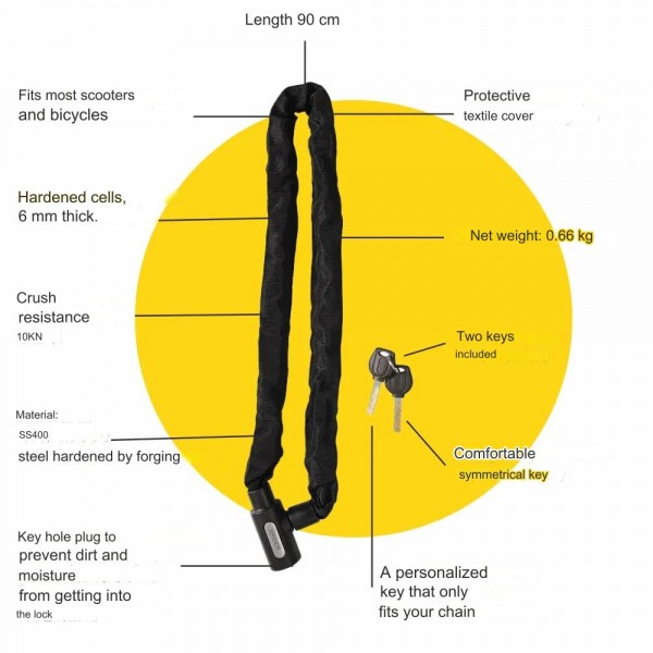 MANTA CHAIN BICYCLE LOCK 6x900mm