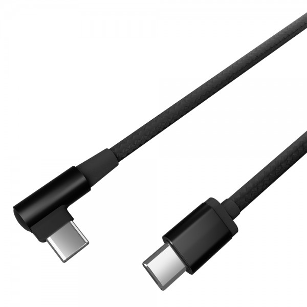 CABLEXPERT ANGLED COTTON BRAIDED USB TYPE-C MALE-MALE CHARGING & DATA CABLE 0.2M BLACK