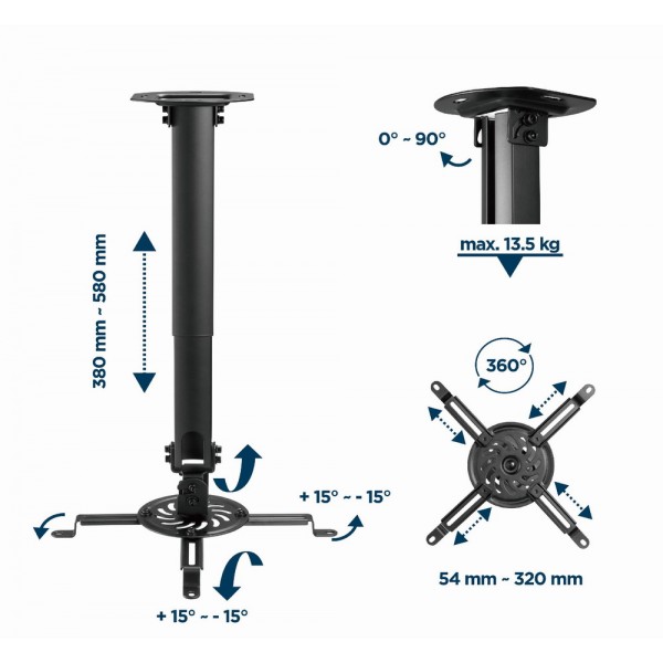 GEMBIRD  ADJUSTABLE CEILING MOUNT FOR PROJECTOR/BEAMER BLACK