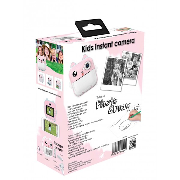 LAMTECH BLUETOOTH KID INSTANT CAMERA WHITE/PINK