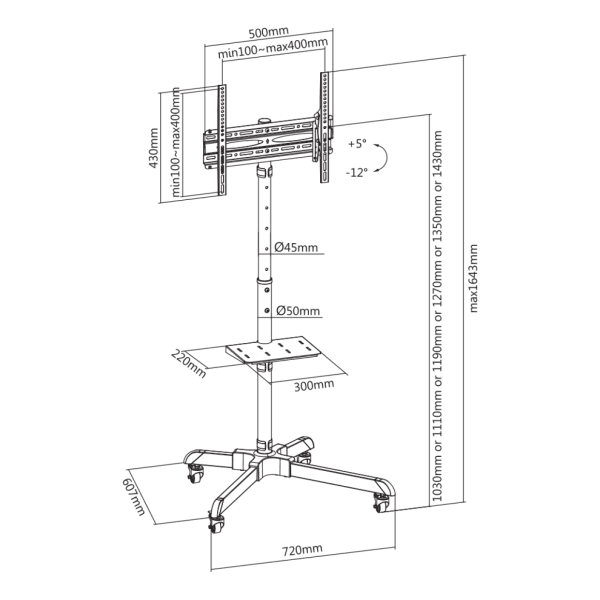 SBOX TROLLEY TV MOUNT 32' - 55' / 81 - 140CM VESA 400x400MAX