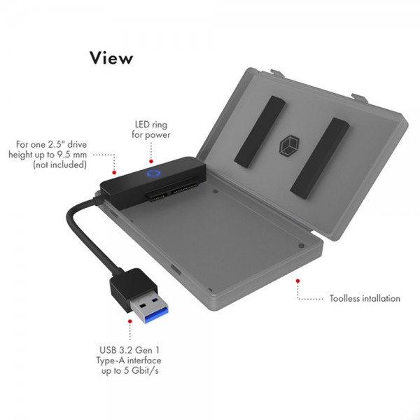 ICY BOX USB 3.2 GEN1 ADAPTER CABLE FOR 2.5' SATA HDD WITH PLASTIC ENCLOSURE