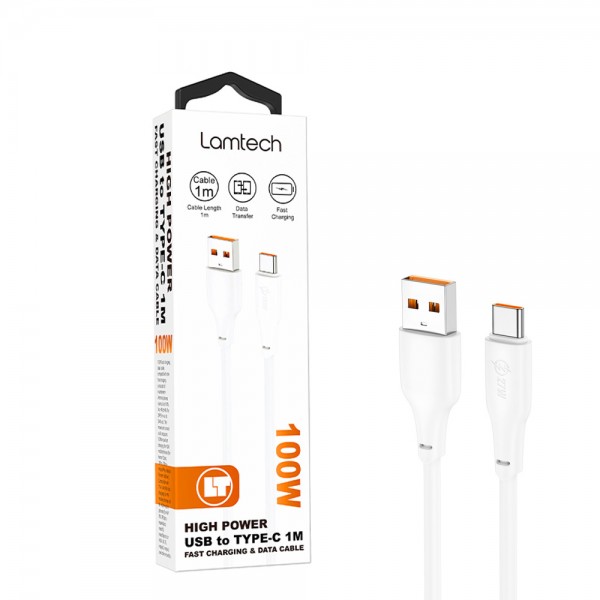 LAMTECH HIGH POWER CABLE USB TO TYPE-C 1M 100W WHITE