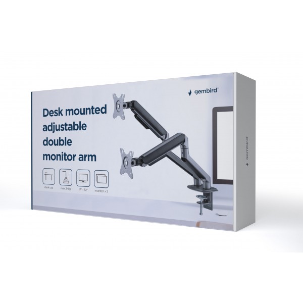 GEMBIRD DESK MOUNTED ADJUSTABLE DOUBLE MONITOR ARM SPACE GREY