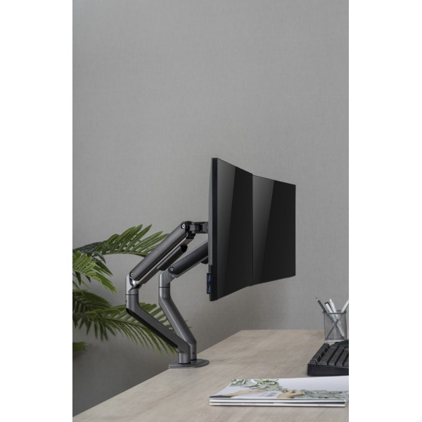 GEMBIRD DESK MOUNTED ADJUSTABLE DOUBLE MONITOR ARM SPACE GREY