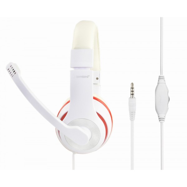 GEMBIRD JACK STEREO HEADSET WHITE WITH RED RING