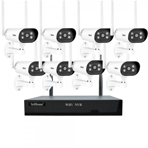 SRIHOME 2MP 8-CHANNEL WIRELESS VIDEO RECORDER WITH 8 IP CAMERAS