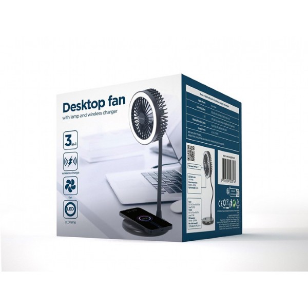 GEMBIRD DESKTOP FAN WITH LED LAMP AND WIRELESS CHARGER