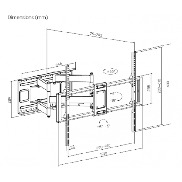 GEMBIRD FULL MOTION TV WALL MOUNT 60'-120'