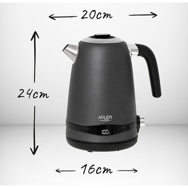 ADLER 1,7L STEEL ELECTRIC KETTLE WITH LCD AND TEMPERATURE CONTROL BLACK