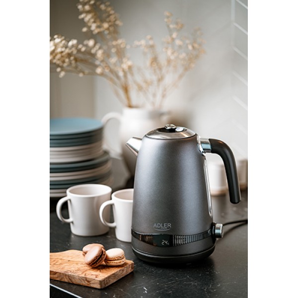 ADLER 1,7L STEEL ELECTRIC KETTLE WITH LCD AND TEMPERATURE CONTROL GREY