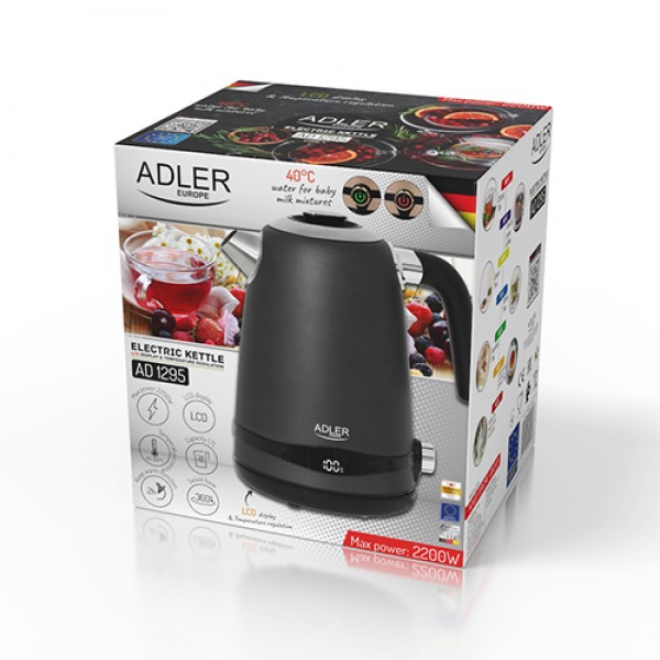 ADLER 1,7L STEEL ELECTRIC KETTLE WITH LCD AND TEMPERATURE CONTROL GREY