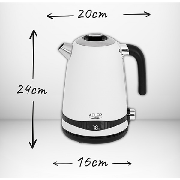 ADLER 1,7L STEEL ELECTRIC KETTLE WITH LCD AND TEMPERATURE CONTROL WHITE