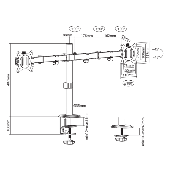 SBOX MONITOR STAND 17'-32' (LEFT & RIGHT) VESA 100x100 MAX