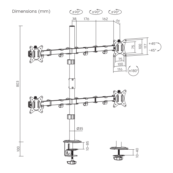 SBOX TABLE STAND FOR 4 MONTORS 17'-32' VESA 100x100 MAX