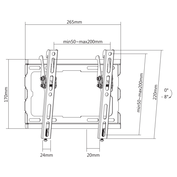 SBOX WALL MOUNT WITH TILT 23' - 43' VESA 200x200 MAX