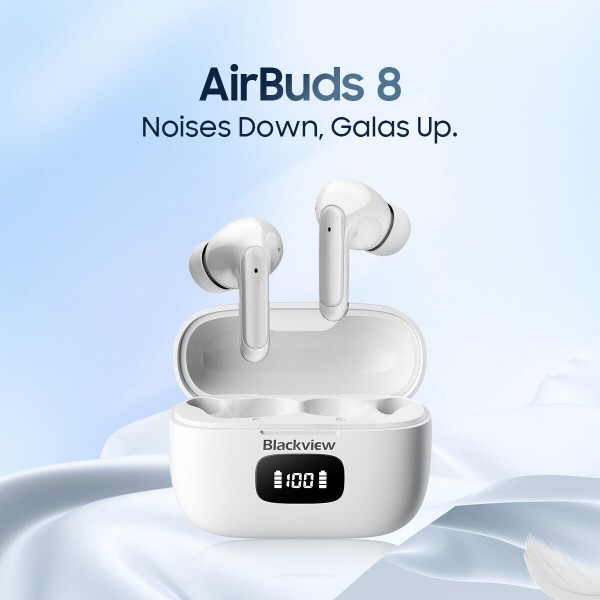 BLACKVIEW BT5.3 ANC+4MIC AIRBUDS 8 WITH CHARGING DOCK WHITE