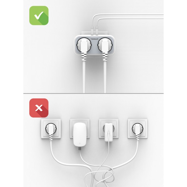 TESSAN 4 IN 1 WALL SOCKET 2xSCHUKO, 1xTYPE-C,1xUSB