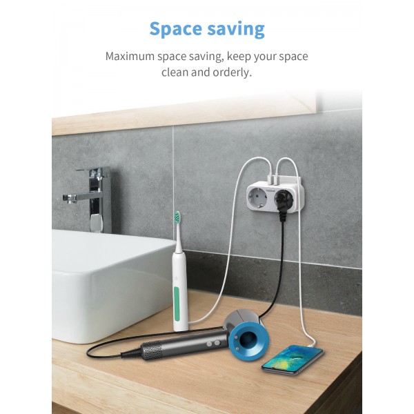 TESSAN 4 IN 1 WALL SOCKET 2xSCHUKO, 1xTYPE-C,1xUSB