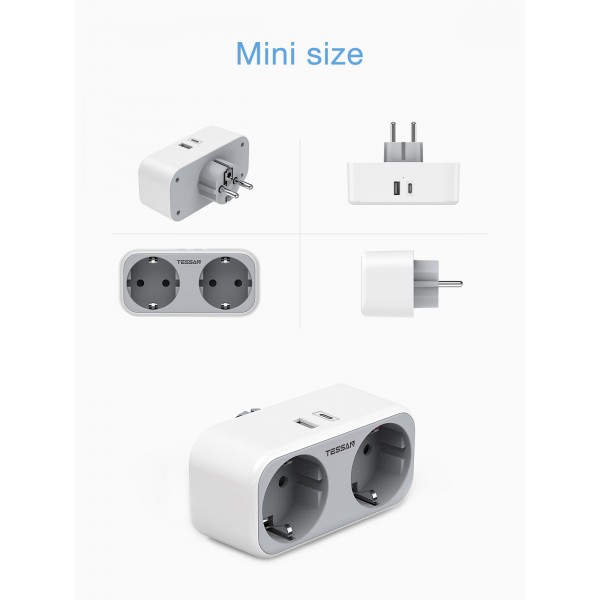 TESSAN 4 IN 1 WALL SOCKET 2xSCHUKO, 1xTYPE-C,1xUSB