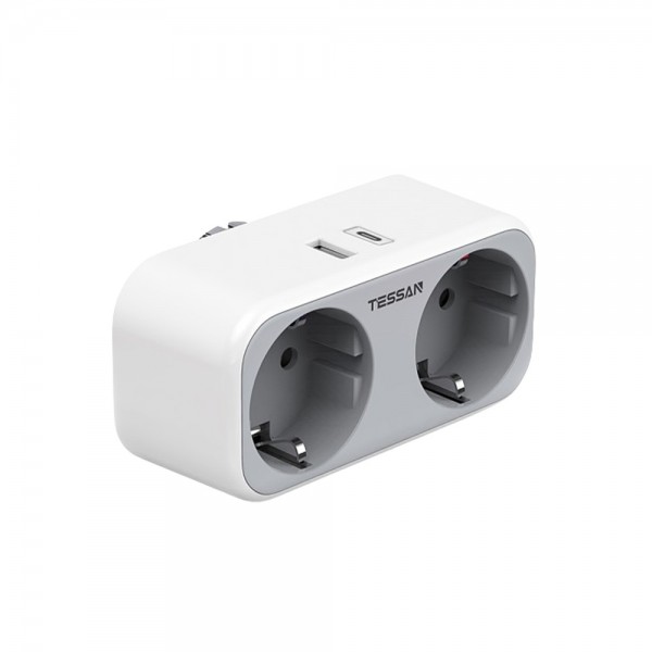 TESSAN 4 IN 1 WALL SOCKET 2xSCHUKO, 1xTYPE-C,1xUSB