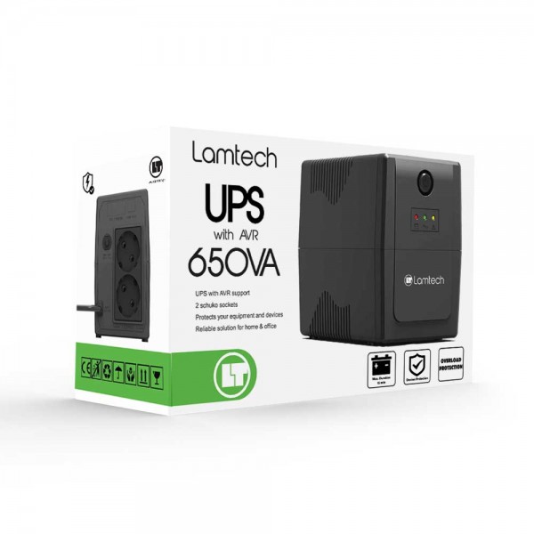 LAMTECH UPS WITH AVR 650V,CPU 12V7AH 2 SCHUKO SOCKET