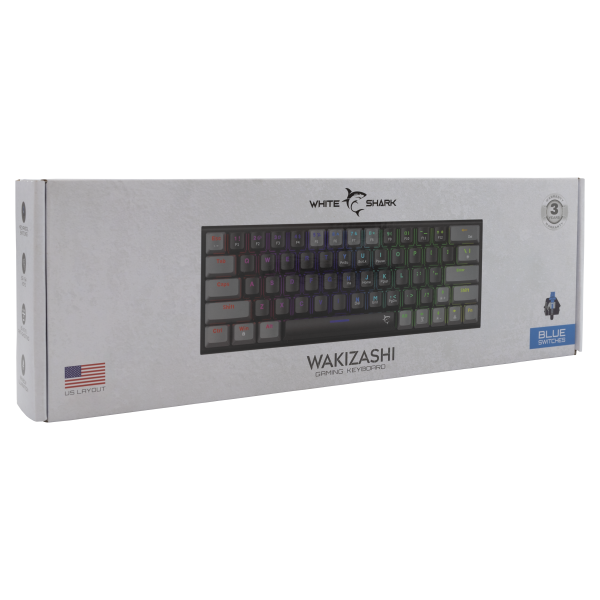 WHITE SHARK MECHANICAL KEYBOARD US BLUE SWITCH WAKIZASHI BLACK/GREY