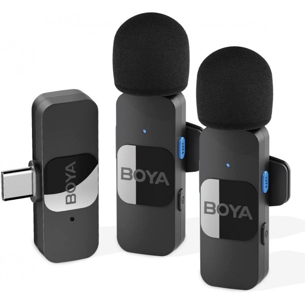 BOYA BY-V20 Wireless 2-person Lavalier Microphone for Android Mini Lapel USB-C connection