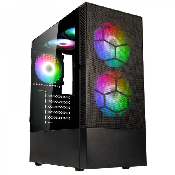 Kolink Observatory MX Mesh ARGB Midi Tower Case - Black (with 5 ARGB fans - 2x140mm & 3x120mm)