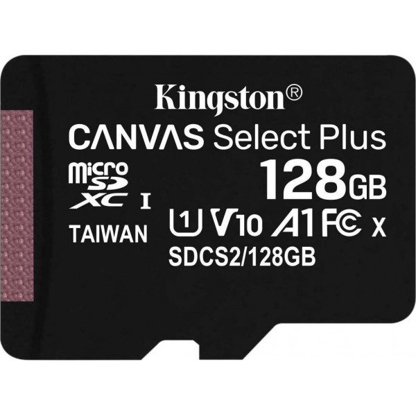 Kingston Κάρτα Μνήμης 128GB microSDXC Canvas Select Plus cl. 10 UHS-I 100 MB/s + Αντάπτορας Μαύρο SDCS2/128GB