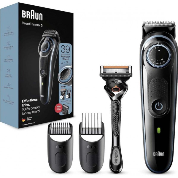 Braun Beard Trimmer 3 Σετ Επαναφορτιζόμενης Κουρευτικής Μηχανής Black/Blue BT3240