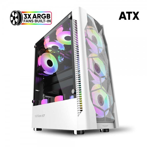 ARMAGGEDDON GAMING PC CASE DUAL CHAMBER WITH 3 ARGB FANS TRITRON 3 WHITE