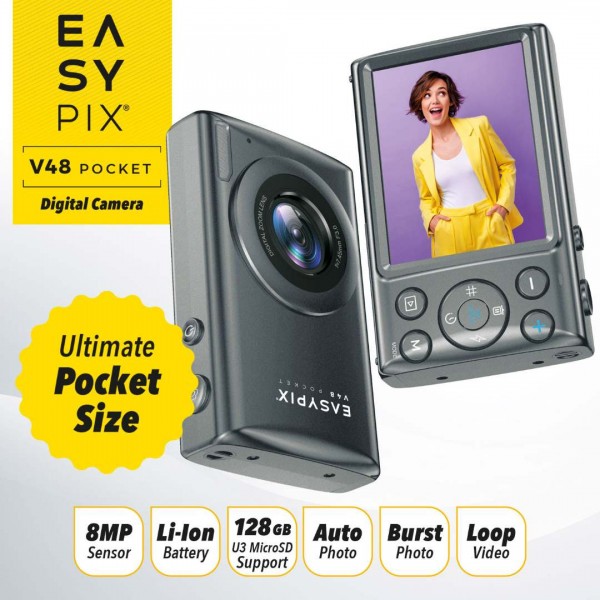 EASYPIX V48 POCKET DIGITAL CAMERA 64MP 18X ZOOM ANTHRAZITE