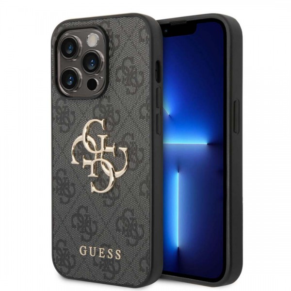 Guess “4G Logo Collection” Hard Case PU Leather Θήκη προστασίας από δερματίνη – iPhone 14 Pro (Γκρι) #GUHCP14L4GMGGR