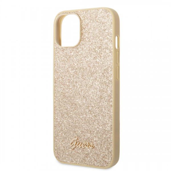 Guess Glitter Flakes Case with Ikonik Patch and Vintage Script Logo Θήκη προστασίας από σιλικόνη – iPhone 14 Plus (Glitter Gold) #GUHCP14MHGGSHD