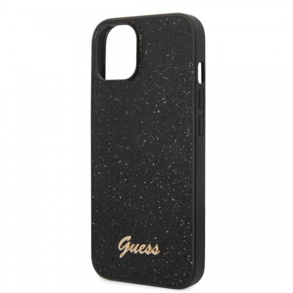 Guess Glitter Flakes Case with Ikonik Patch and Vintage Script Logo Θήκη προστασίας από σιλικόνη – iPhone 14 Plus (Glitter Black) #GUHCP14MHGGSHK