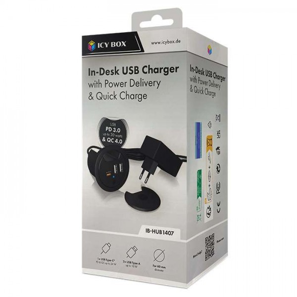 ICY BOX DESK USB CHARGER PD 27W & QC3.0