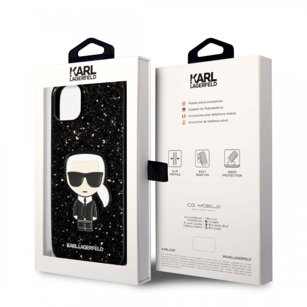 Karl Lagerfeld Glitter Flakes Case with Ikonik Patch and Metal Logo Θήκη προστασίας από σιλικόνη – iPhone 14 Plus (Glitter Black) #KLHCP14MGFKPK