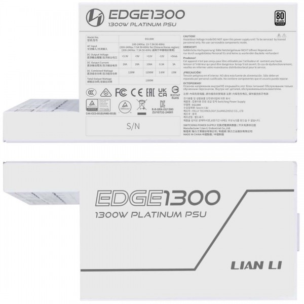 Lian Li Edge 1300W White 80+ Platinum, Fully Modular SFX PSU