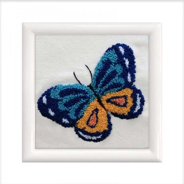 Kit Κεντήματος NeedleArt -  Blue Butterfly (με άσπρη κορνίζα) #PE1.009