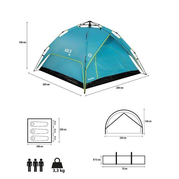 Σκηνή Camping 3 Ατόμων NC7819 Μπλε TENT SHADOW