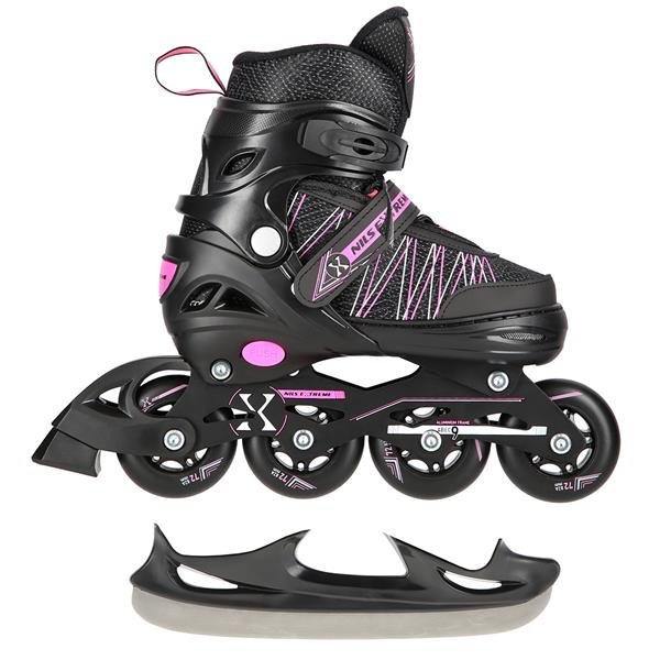 Nils Extreme Αυξ. Πατίνια Roller NH11912 A 2σε1 In-Line Skates/HokeyIce Skates Μαύρο/Ροζ