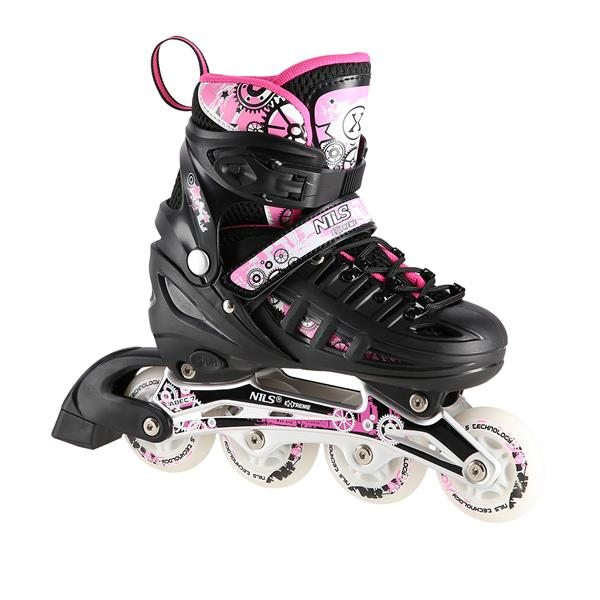 Nils Extreme Αυξ. Πατίνια Roller NH10905 Σετ 4 σε 1 In-Line Skates Μαύρο/Ροζ LED