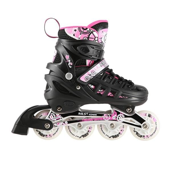 Nils Extreme Αυξ. Πατίνια Roller NH10905 Σετ 4 σε 1 In-Line Skates Μαύρο/Ροζ LED