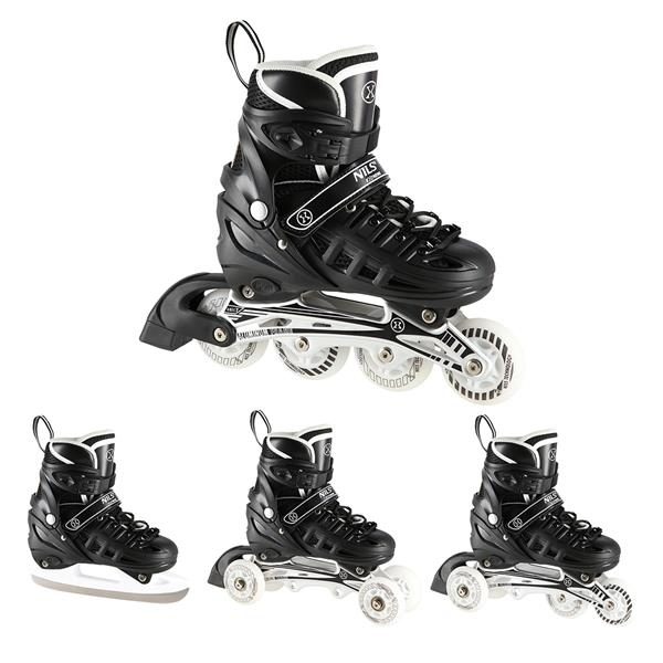 Nils Extreme Αυξ. Πατίνια Roller NH10905 Σετ 4 σε 1 In-Line Skates Μαύρο LED