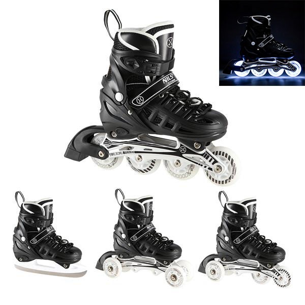 Nils Extreme Αυξ. Πατίνια Roller NH10905 Σετ 4 σε 1 In-Line Skates Μαύρο LED